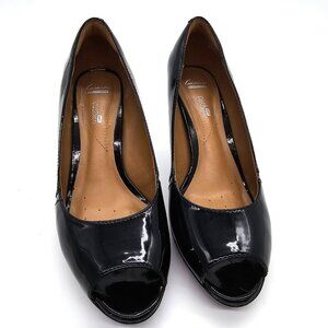 Clarks Collection Soft Cushion Patent Leather Peep Toe Pumps Size 8.5